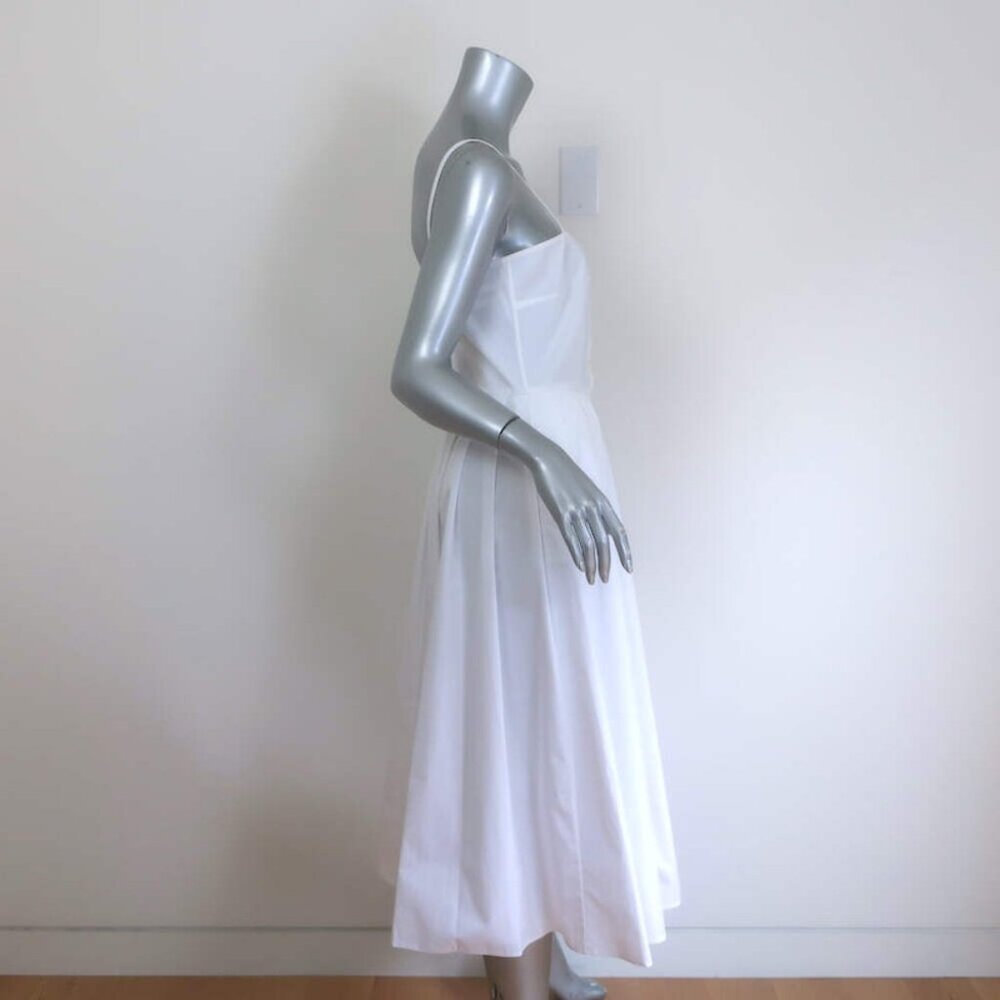 Prada Convertible Pleated Midi Dress White Cotton Poplin Size 40 NEW - Picture 6 of 9